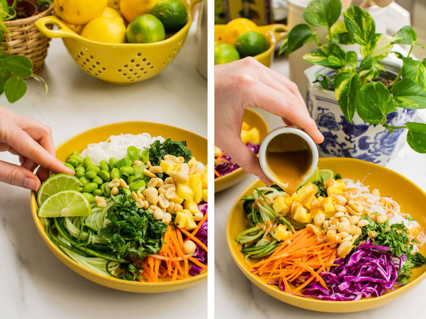 add lime wedges and peanut sauce